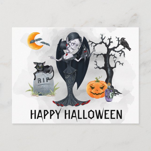 Happy Halloween Vampire Watercolor Postkarte (Vorderseite)