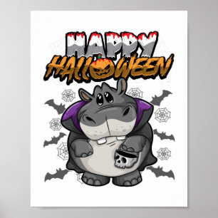 Happy Halloween verkleideter Hippopotamus Poster