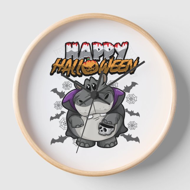Happy Halloween verkleideter Hippopotamus Uhr (Vorderseite)