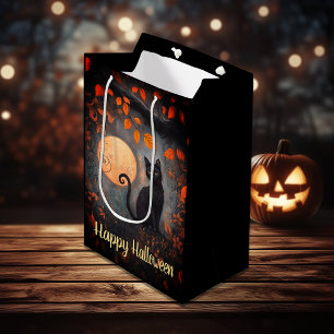 Happy Halloween Verziert Black Cat Vollmond Herbst Mittlere Geschenktüte