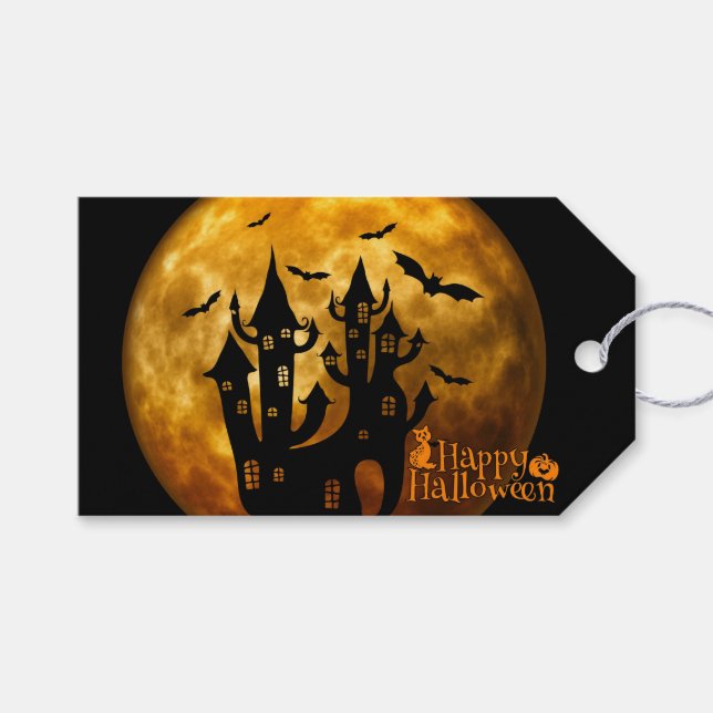 Happy Halloween (Vollmond) Geschenkanhänger (Vorderseite (Horizontal))