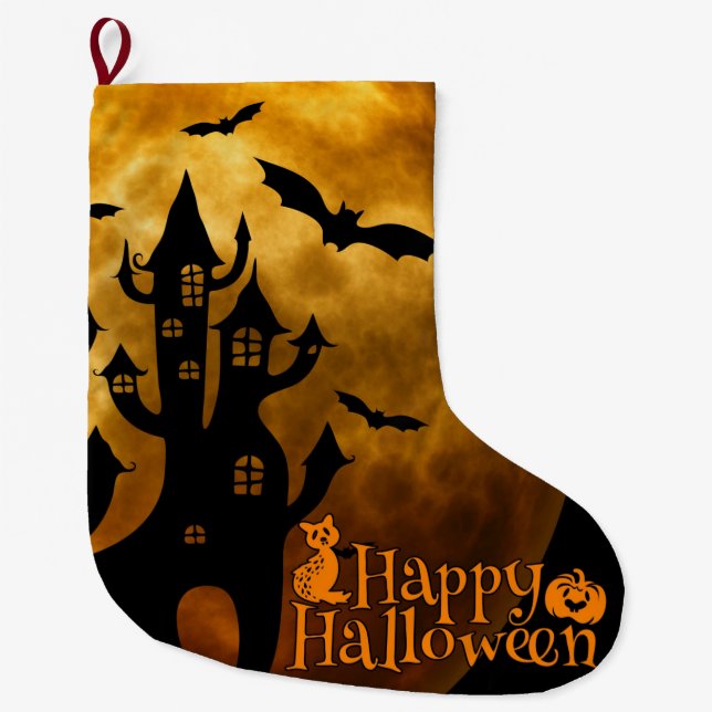 Happy Halloween (Vollmond) Großer Weihnachtsstrumpf (Vorderseite)