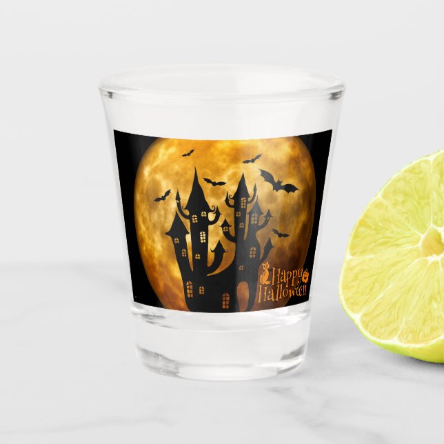 Happy Halloween (Vollmond) Schnapsglas (Vorderseite)