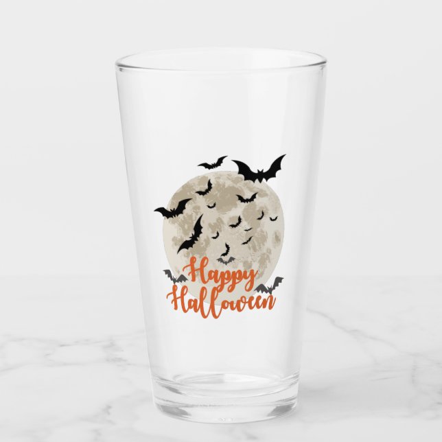 Happy Halloween - Vollmond und Fledermäuse Glas (Vorderseite)