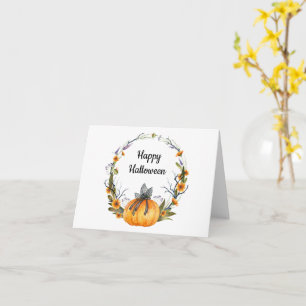 Happy Halloween Watercolor Pumpkin Wreath Karte