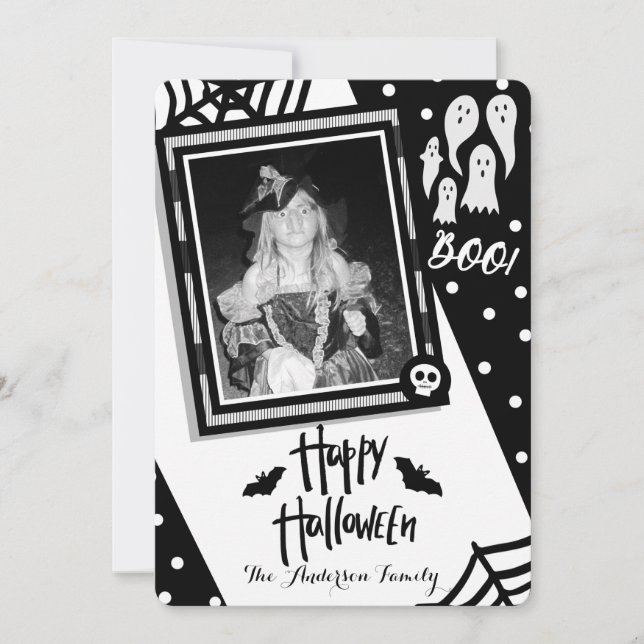 Happy Halloween Whimsical Black & White Foto Einladung (Vorderseite)