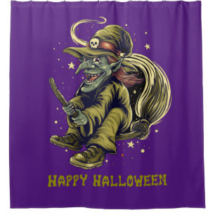 Happy Halloween Wicked Flying Hexe Duschvorhang