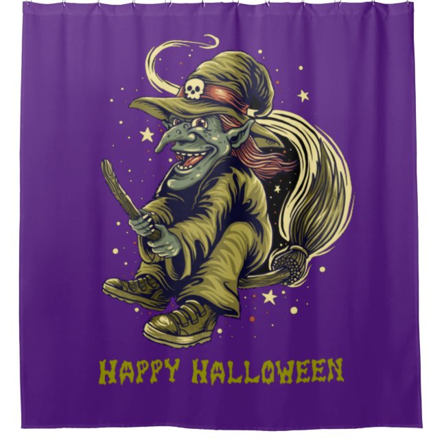 Happy Halloween Wicked Flying Hexe Duschvorhang (Vorderseite)