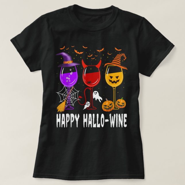 Happy Halloween Wine Glassed Hexenkürbis-Kostüm T-Shirt (Design vorne)