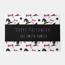 Happy Halloween Witch Candy Pattern Name Doormat