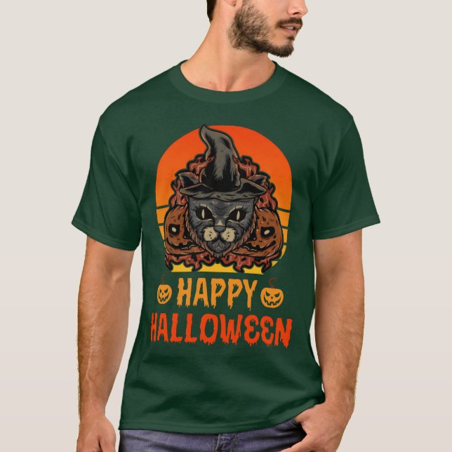 Happy Halloween Witch Cat Junge T-Shirt (Vorderseite)