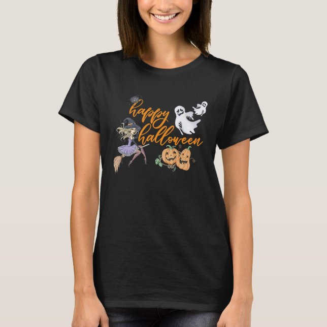 Happy Halloween witch ghosts goblins spiders fall T-Shirt (Vorderseite)