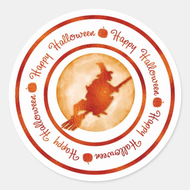 Happy Halloween Witch Moon Orange Shine Party Runder Aufkleber (Vorderseite)