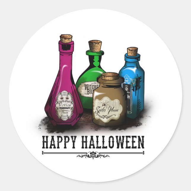Happy Halloween! Witch Potion Bottles Runder Aufkleber (Vorderseite)