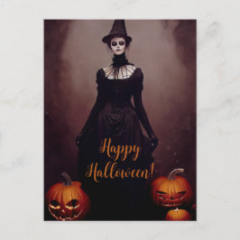 Happy Halloween with a witch in Gothic dress. Postkarte