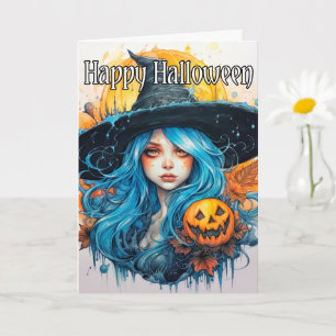 Happy Halloween   Wunderschöne Herbsthexe Karte