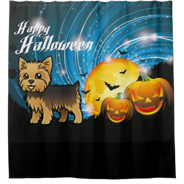 Happy Halloween Yorkie Duschvorhang (Vorderseite)