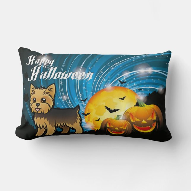 Happy Halloween Yorkie Lendenkissen (Vorderseite)