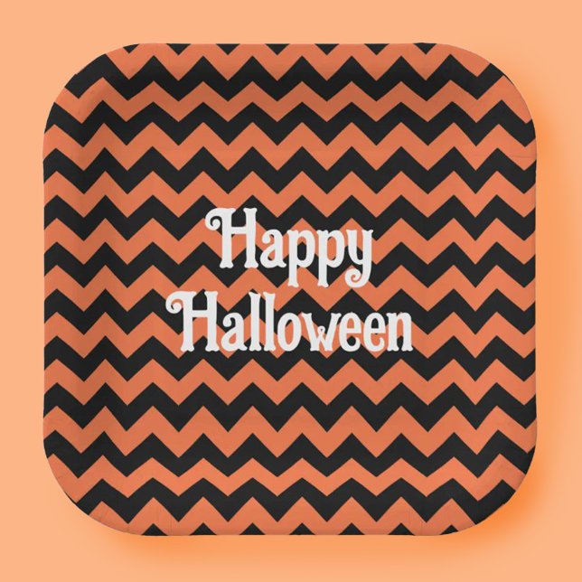 Happy Halloween Zickzack Stripe Kids Party Pappteller (Von Creator hochgeladen)