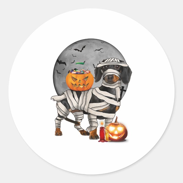 Happy Halloweenie Dackel Mummy Dog Runder Aufkleber (Vorderseite)
