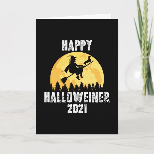 Happy Halloweiner 2021 - Dackel Hexe Karte (Vorderseite)