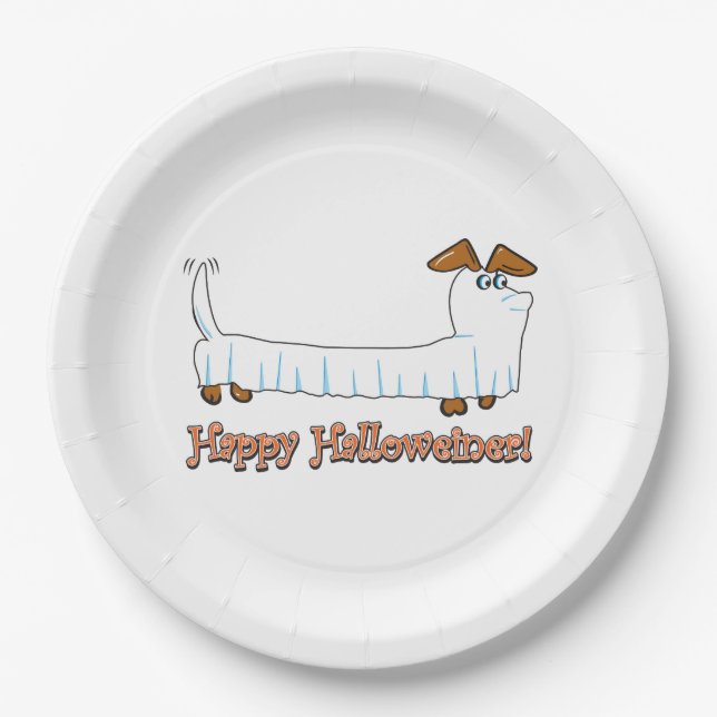 Happy Halloweiner Dackel Pappteller (Vorderseite)