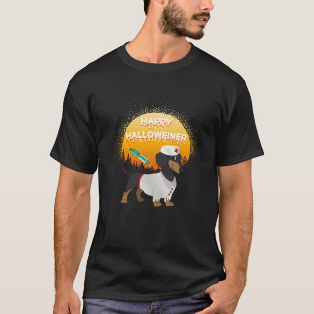 Happy Halloweiner Daschund Dog  Halloween Nurse T-Shirt (Vorderseite)