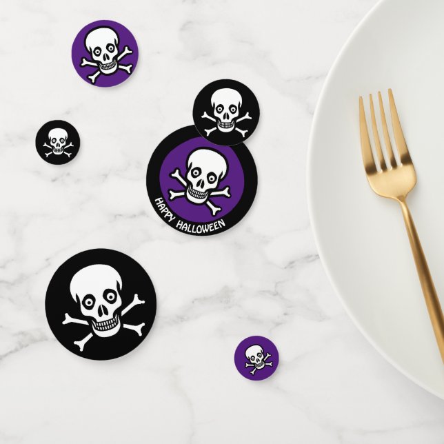 Happy Hallowen Skull auf Black & Royal Lila Konfetti (Gruppe)