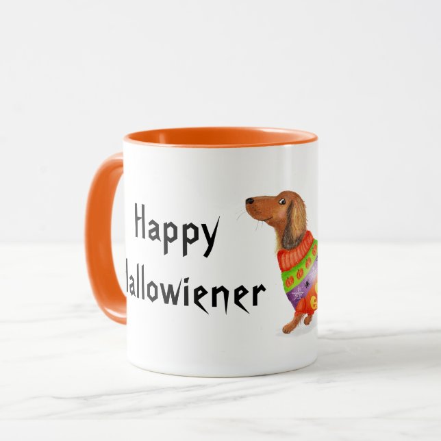 Happy Hallowiener Dackel Halloween Tasse (Vorderseite Links)