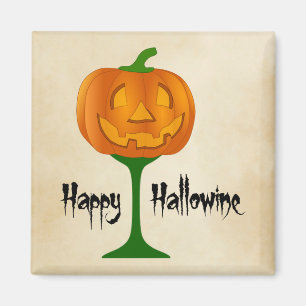 Happy Hallowine Pumpkin Wine Glass Halloween Magnet