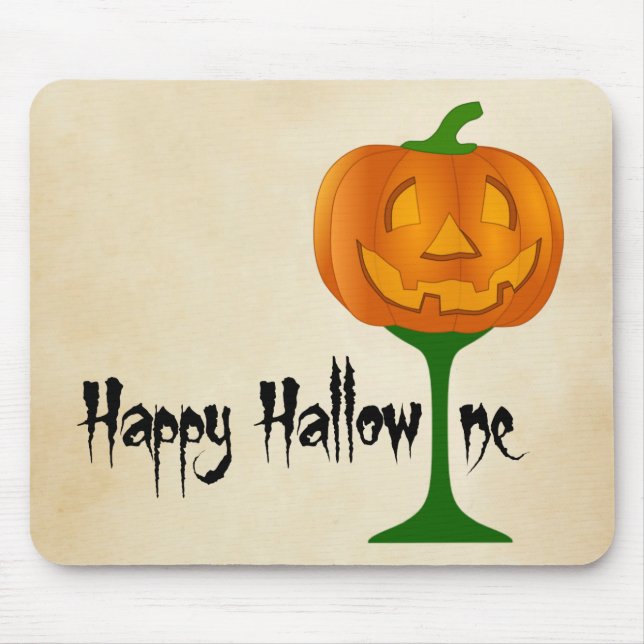 Happy Hallowine Pumpkin Wine Glass Halloween Mousepad (Vorne)