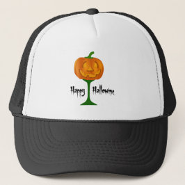 Happy Hallowine Pumpkin Wine Glass Halloween Truckerkappe