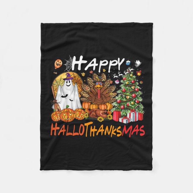 Happy Hallowthanksmas Fall Weihnachtsfeiertag Fleecedecke (Vorderseite)
