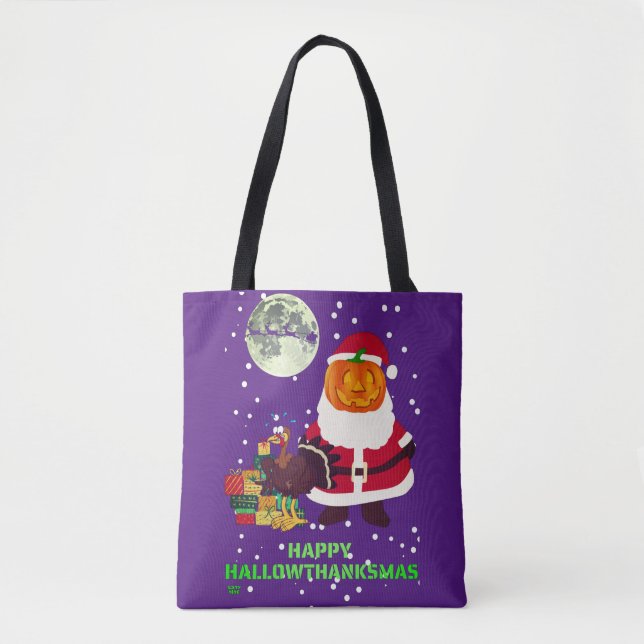 "HAPPY HALLOWTHANKSMAS" lustiges Weihnachtsgeschen Tasche (Vorderseite)
