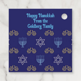 Happy Hannukah menorah stars dreidels Geschenkanhänger