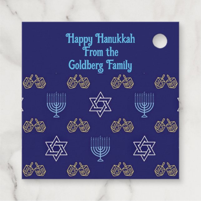 Happy Hannukah menorah stars dreidels Geschenkanhänger (Rückseite)