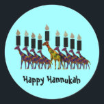 Happy Hannukah Stickers<br><div class="desc">Grafische Illustration der farbenfrohen Hannukah menorah mit Giraffen Tierkunst Design. Senden Sie eine Nachricht an Freunde und Familie in diesem Urlaub.</div>