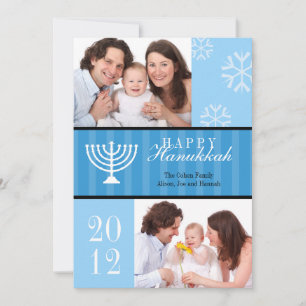 Happy Hannukkah bleu rayures menorah carte photo