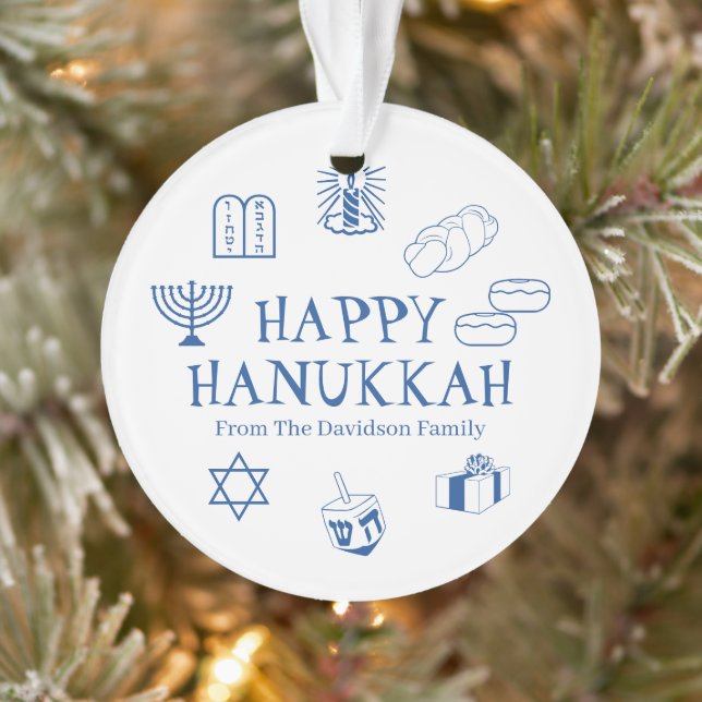 Happy Hanoukka bleu blanc nom personnalisé faveurs (Arbre)