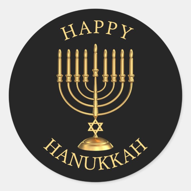 Happy Hanoukka Classic Round Sticker (Devant)