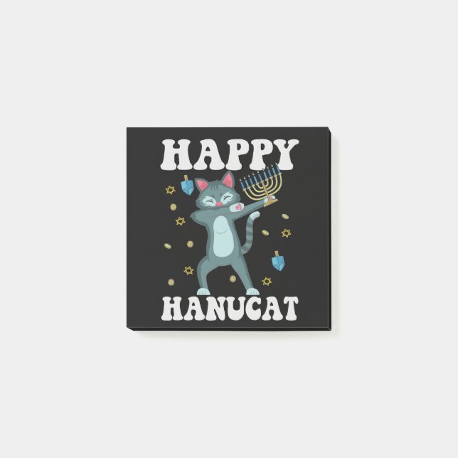 Happy Hanucat Funny Jewish Hanukkah Cat Geschenk Post-it Klebezettel (Vorderseite)