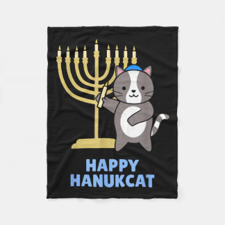 Happy Hanukcat Black Cat Meowzel Tov Menorah Funny Fleecedecke