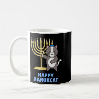 Happy Hanukcat Black Cat Meowzel Tov Menorah Funny Kaffeetasse