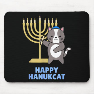 Happy Hanukcat Black Cat Meowzel Tov Menorah Funny Mousepad