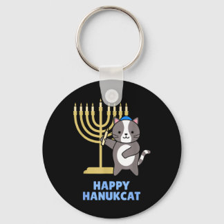 Happy Hanukcat Black Cat Meowzel Tov Menorah Funny Schlüsselanhänger