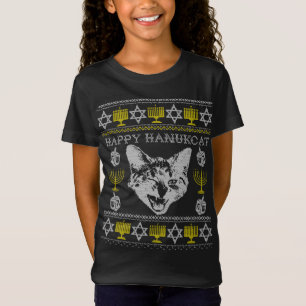 Happy Hanukcat Hannukah jüdische Katze Ugly Weihna T-Shirt