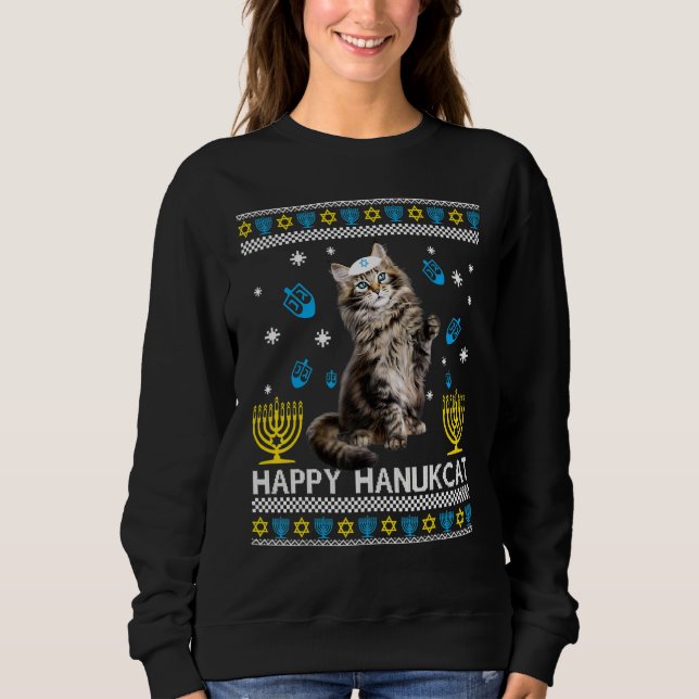 Happy Hanukcat Ugly Hanukkah Sweater Maine Coon Ca Sweatshirt (Vorderseite)