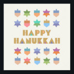 Happy Hanukka Dreidels und Sterne Poster<br><div class="desc">Ein unterhaltsames und festliches Hanukkah-Design mit farbenfrohen dreiköpfigen Sternen. Ein modernes,  nicht traditionelles Design und Muster mit stilisierten dreiblättern und Star of David geometrische Formen.</div>