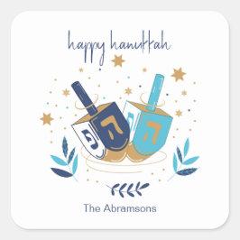 Happy Hanukka Floral Dreidel Quadratischer Aufkleber