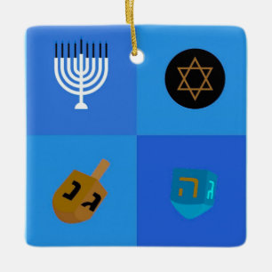 Happy Hanukka Menorah und Dreidels Keramikornament